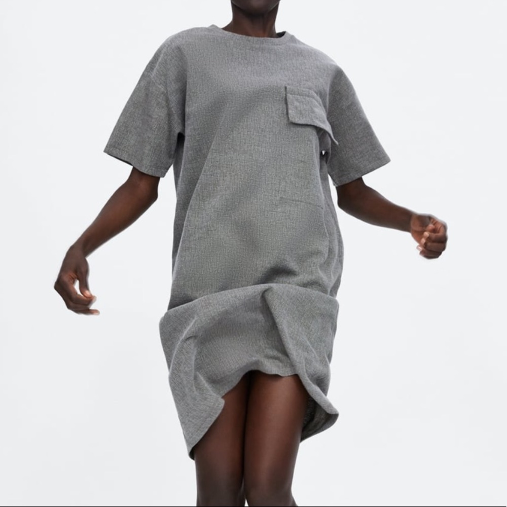 Zara Textured Dress With Pocket